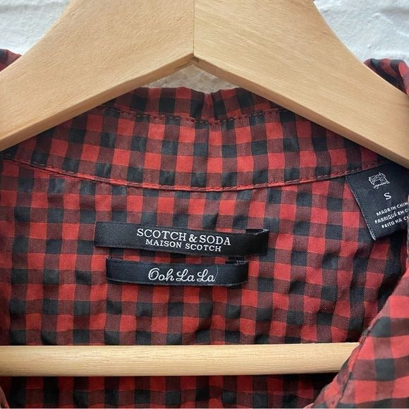 Scotch & Soda || Gingham Check Western Snap Shirt Dress Red Black Small