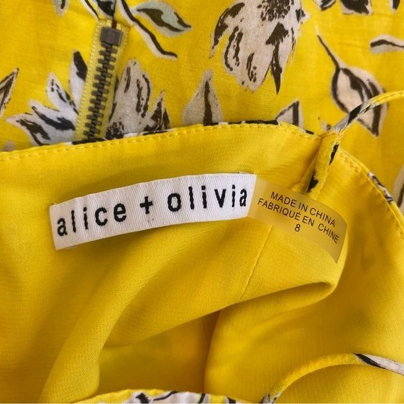 Alice + Olivia || Glinda Spaghetti Strap Mini Dress Fit + Flare Yellow Floral 8