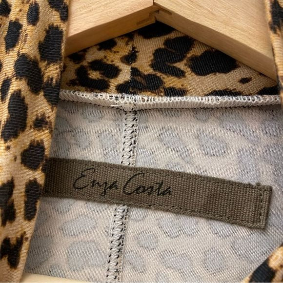 Enza Costa || Leopard-Print Stretch Jersey Turtleneck Mini Dress Tan