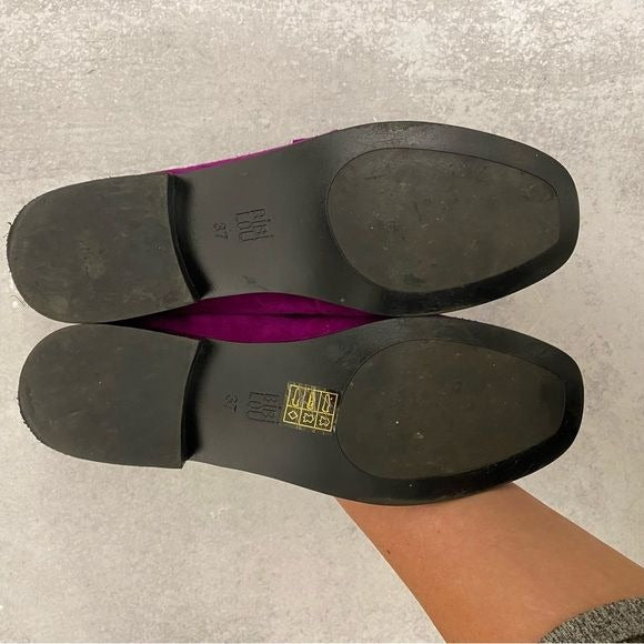 Anthropologie || Bibi Lou Zagreb Suede Loafer Buckle Magenta Pink Purple 37