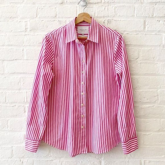 The Shirt by Rochelle Behrens || The Boyfriend Shirt Button Down Pink Stripe XS