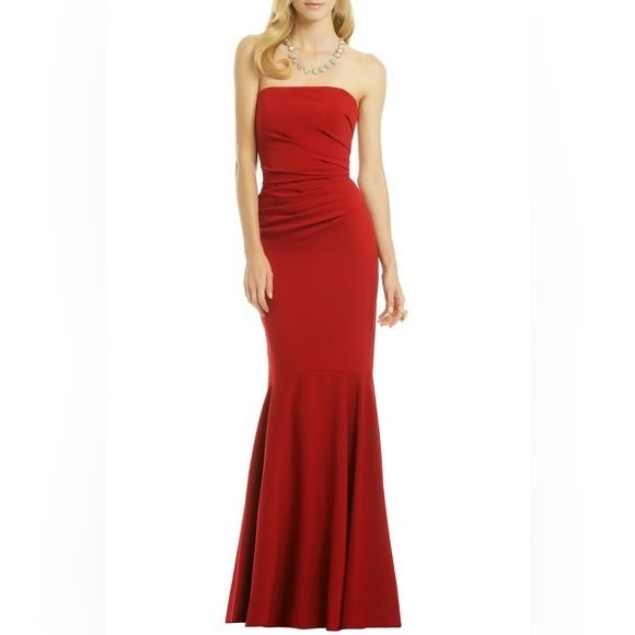 Badgley Mischka || Beauty in a Bottle Strapless Trumpet Gown Ruched Red 8