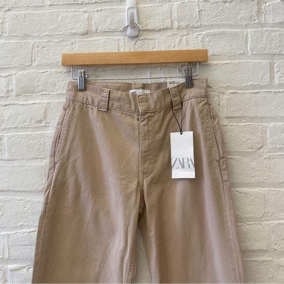 Zara || Straight Fit Chino Pants Low Rose Regular Length Khaki Tan US 2 NWT