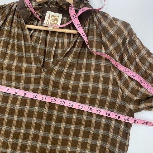 A Shirt Thing || Margot Plaid Top in Hazelnut Brown Ruffle Standing Collar P