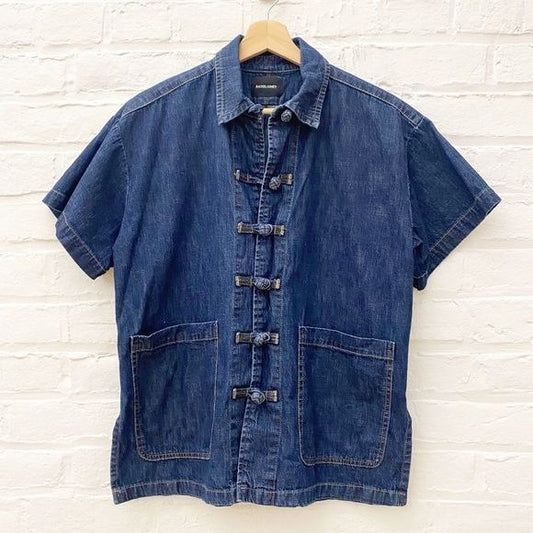 Rachel Comey || Nodum Top Dark Indigo Short Sleeve Knot Buttons Pockets Blue 2