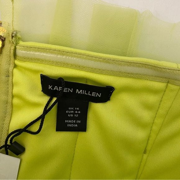 Karen Millen || Layered Corset Detail Tulle Bardot Strapless Top Lime NWT 12