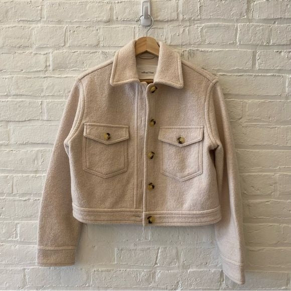 Aritzia || Wilfred Free Ganna Cropped Shirt Jacket Heather Bone Wool XXS