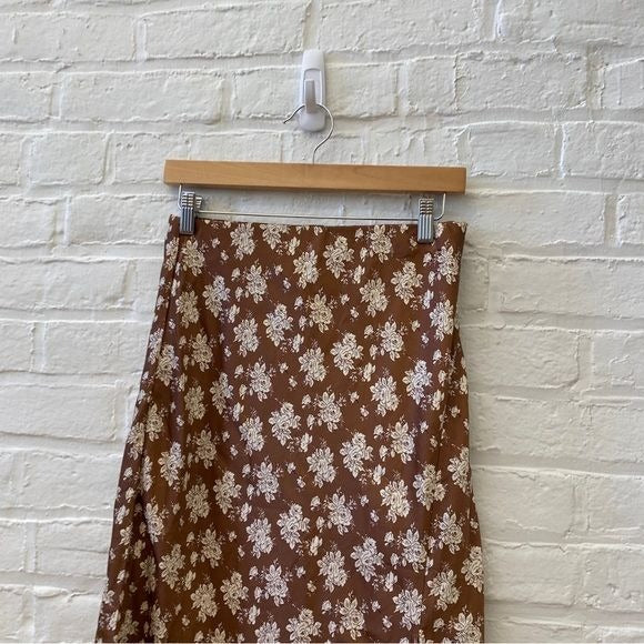 Altard State || Floral Satin Midi Skirt Brown Cream Medium