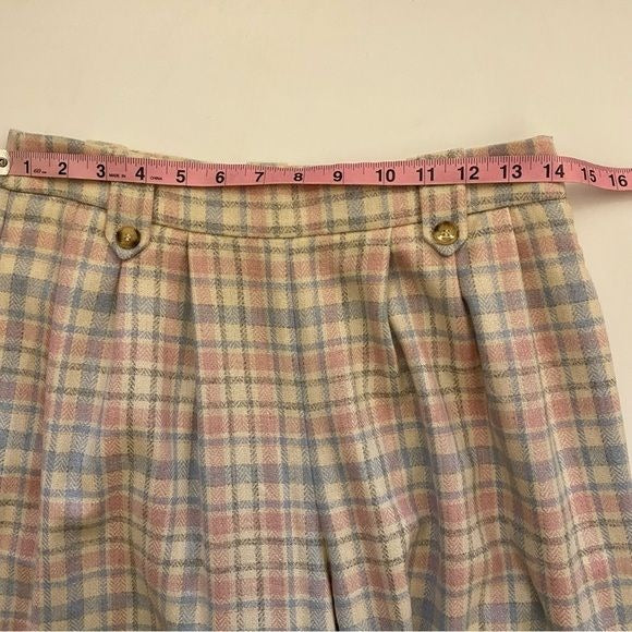 Sezane || Loulou Trousers Wide Leg Pants Wool Plaid Ivory Blue Pink 36 US 4