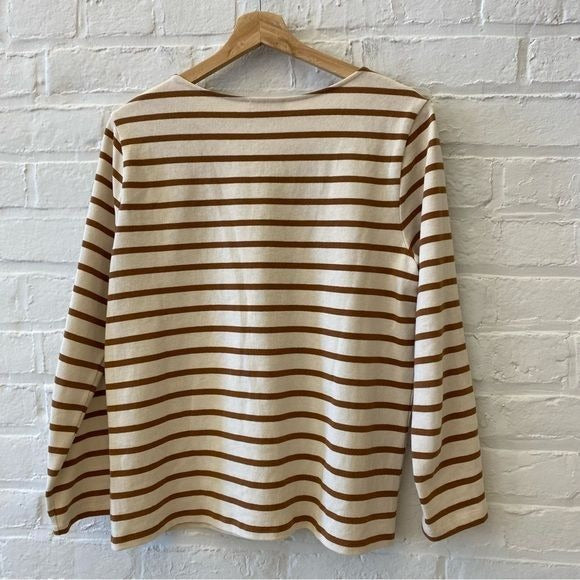 Sezane || Colette Mariniere Top Shirt in Ecru Camel Stripe Medium