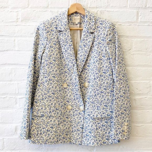 Sezane || Christie Jacket Blazer Double Breasted Blue Floral 36 US 4