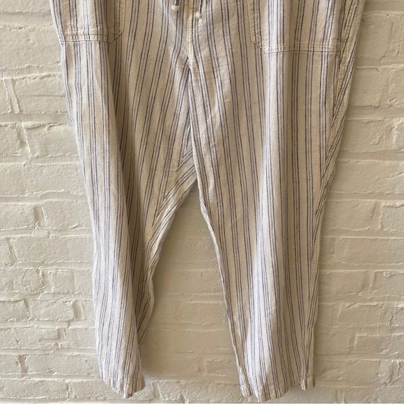 Anthropologie || Seashore Striped Pants Belted Linen Cream Blue XL