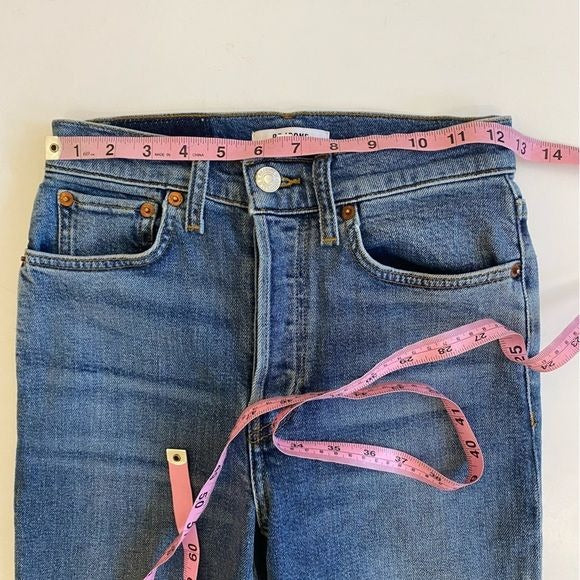 RE/DONE || 90s High Rise Ankle Crop Jeans in Mid 70s Wash Blue 24