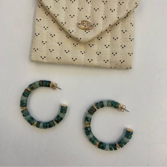 Sezane || Josh Hoop Earrings Green + Gold with Pouch