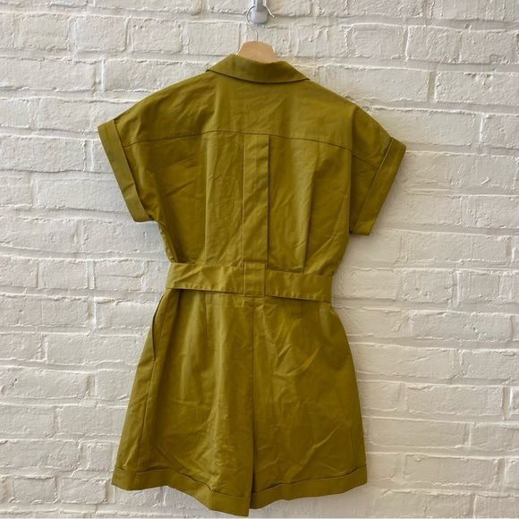 Meilleur Moment || Button Down Belted Utility Romper Safari Green Medium