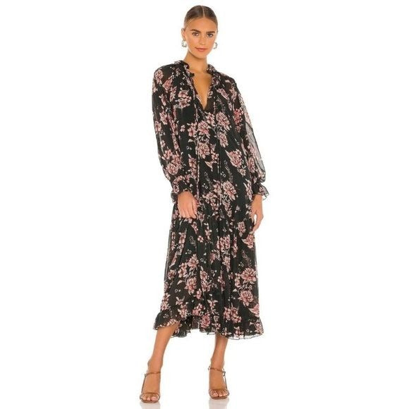 Free People || Feeling Groovy Floral Maxi Dress Forest Combo Green Pink Medium