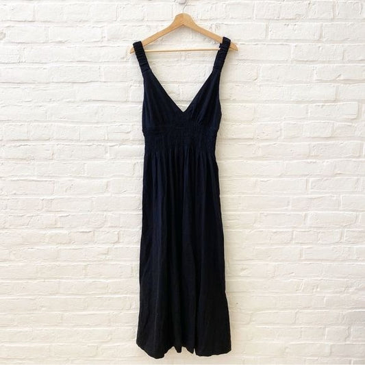 Abercrombie || Scrunchie Strap Linen Maxi Dress Black Small