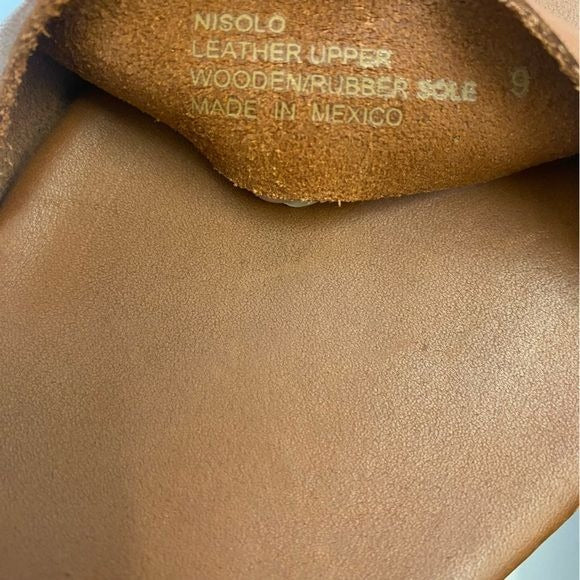 Nisolo || Sarita Leather Strap Wooden Wedge Sandals Brown 9