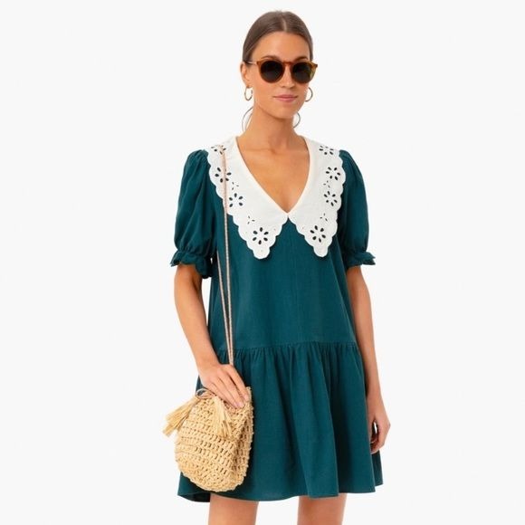 Tuckernuck || Pomander Place Kit Mini Dress Lace Collar in Peacock Green XS