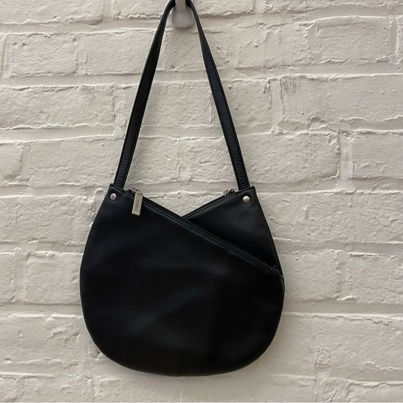 HOBO International || Split Half Moon Satchel Shoulder Bag Leather Black