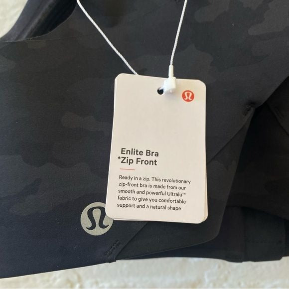 Lululemon || Enlite Bra Zip Front High Support Black Gray Camo 34D NWT