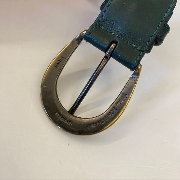 Longchamp || Vintage Equestrian Spell Out Belt Green Leather Brass 105