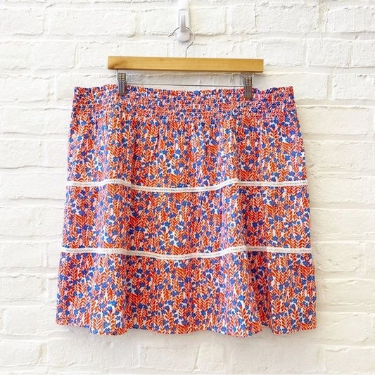 J.Crew || Smocked Tiered Mini Skirt Floral Red Blue 2X