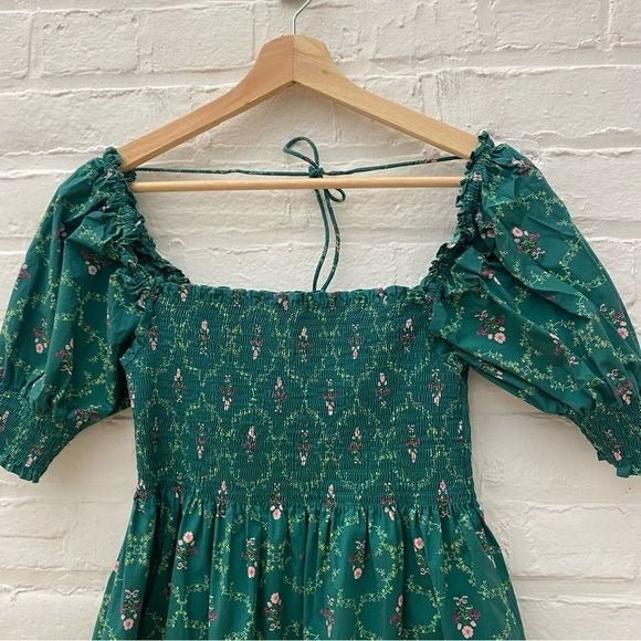 Hill House Home || Athena Nap Dress Emerald Trellis Green Floral Mini Small