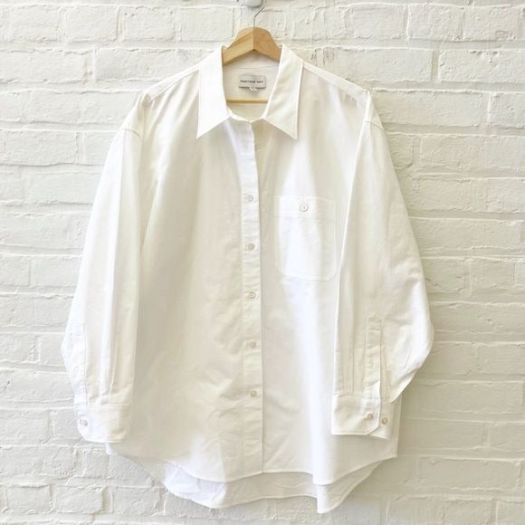 Something Navy || Classic Oversized Cotton Button Down Shirt White Medium