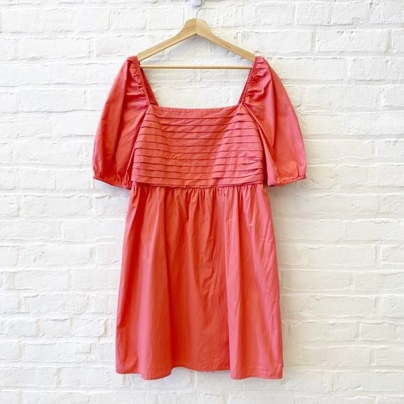 Altar’d State || Puff Sleeve Pintucked Bodice Dress Coral Pink XL