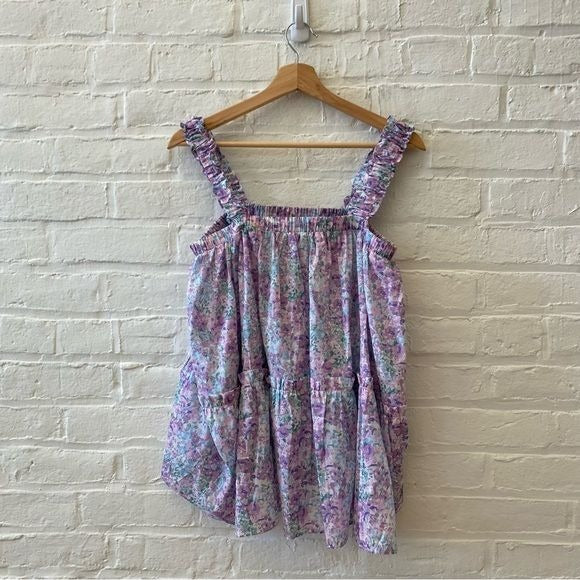 Moodie || Floral Ruffle Strap Tank Flowy Lavender Purple Small