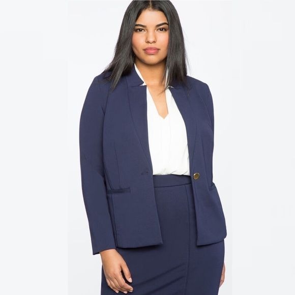 Eloquii || The Ultimate Stretch Suit Blazer Navy Maritime Blue 22