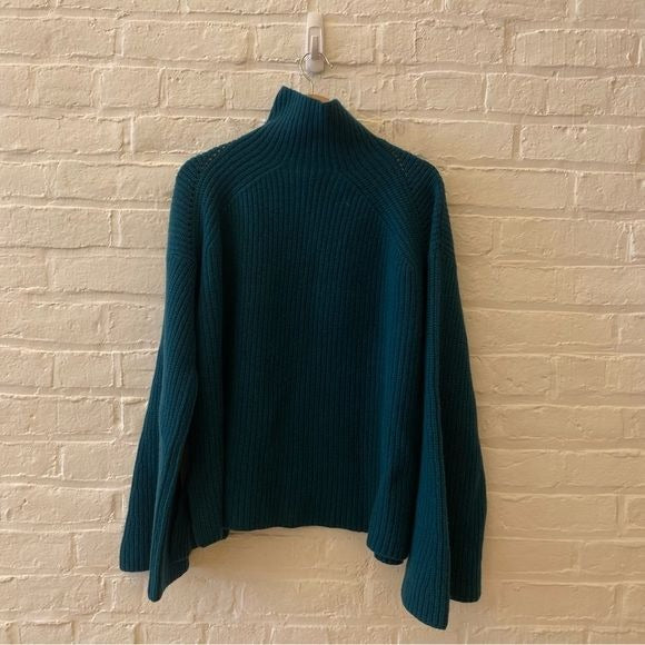 Billy Reid || Transfer Rib Funnel Neck Sweater Merino Wool Gemstone Green Blue M