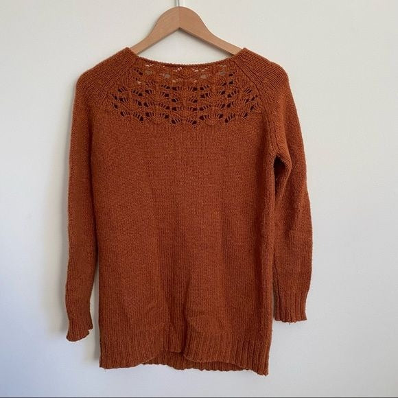 Anthropologie || Moth Dashed Pointelle Sweater Pullover Orange Alpaca Blend S