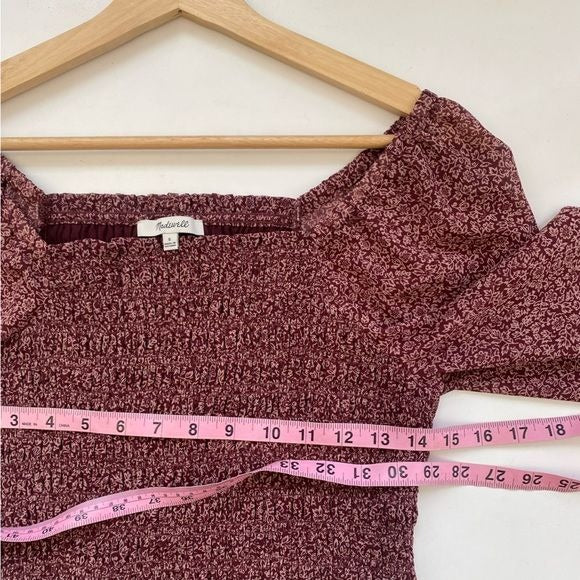 Madewell || Lucie Bubble-Sleeve Smocked Top in Cottage Garden Maroon Small