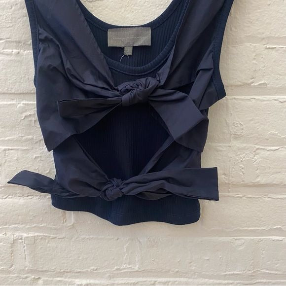 Anthropologie || Sunday in Brooklyn Bow Front Tank Top Ribbed Navy Small NWT