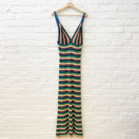 Zara || Striped Crochet Knit V-Neck Bloggers Favorite Dress Cotton Large