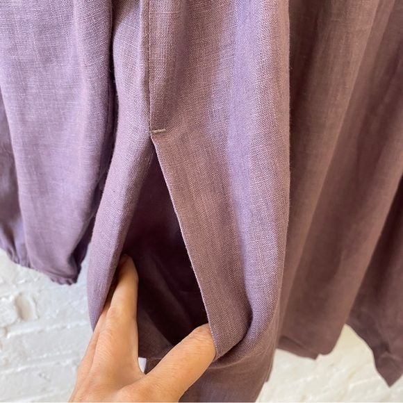 Wavy Linen || Heidi Dress Low Back Bishop Puff Sleeve in Dusty Plum Purple XS/S