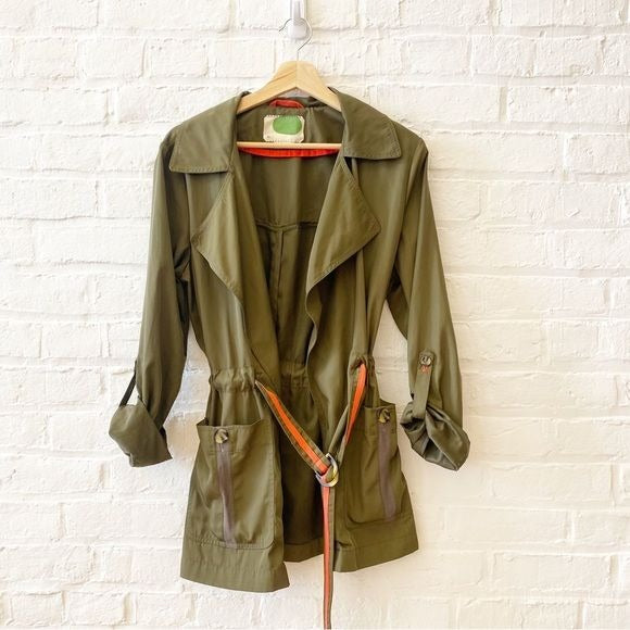 Anthropologie || Gisborne Obi Anorak Trench Jacket Belted Green Orange