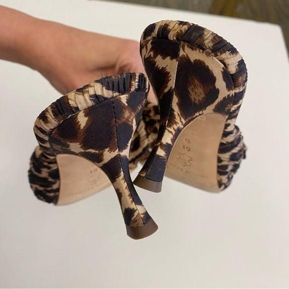 Loeffler Randall || Eugenia Pleated Knot Bow Square Toe Slides Leopard 9.5