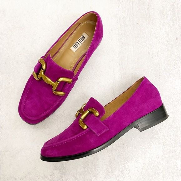 Anthropologie || Bibi Lou Zagreb Suede Loafer Buckle Magenta Pink Purple 37