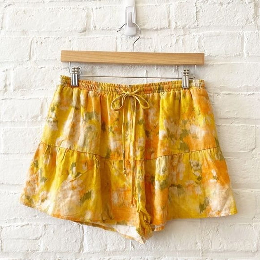 Anthropologie || Stark X Van Gogh Print Linen Ruffle Shorts Yellow Orange Medium