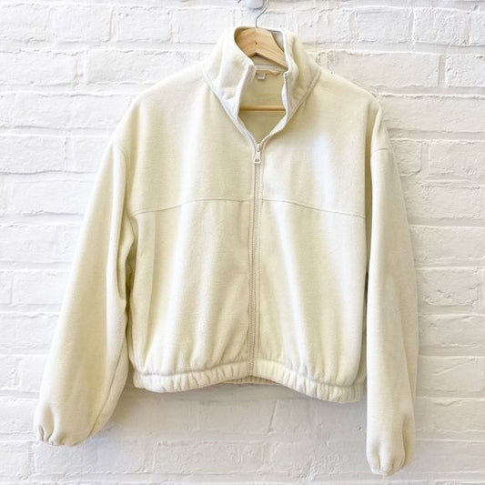 Beyond Yoga || Feeling Chill Jacket Full Zip Fleece Bomber Ivory Cream Small