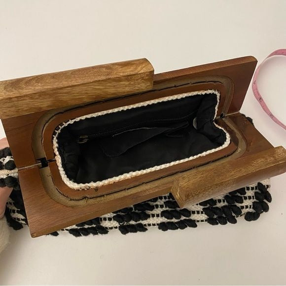 Fabulous MJ || Boho Wood Clutch Cream + Black