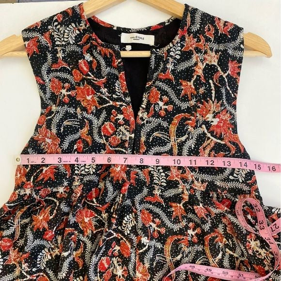 Etoile Isabel Marant || Erney Blouse Top Floral Print Black Red 34 / US 2