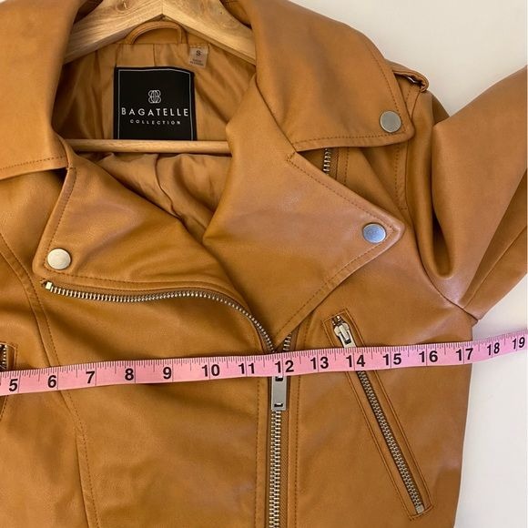 Bagatelle Collection || Belted Moto Jacket Vegan Leather Tan Cognac Small