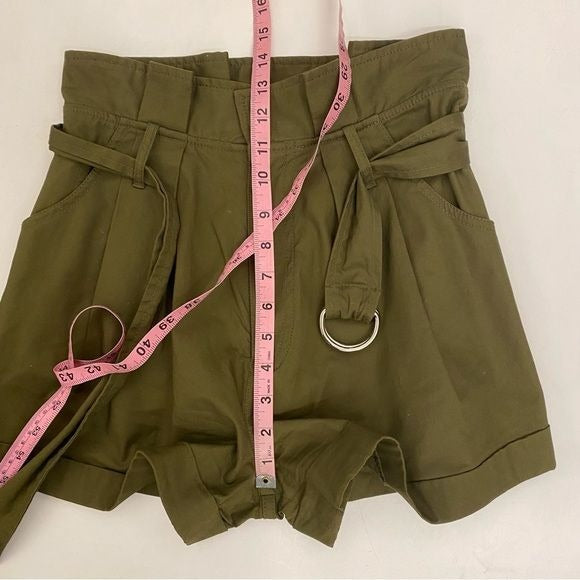 Marissa Webb || Dixon Twill Paperbag Shorts Belted Pleated Olive Army Green 4