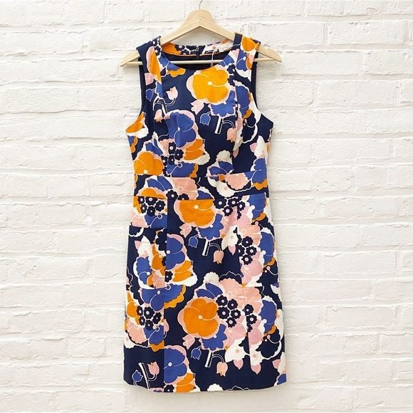 Boden || Retro Floral Sheath Pencil Dress Navy Orange 6 NWT