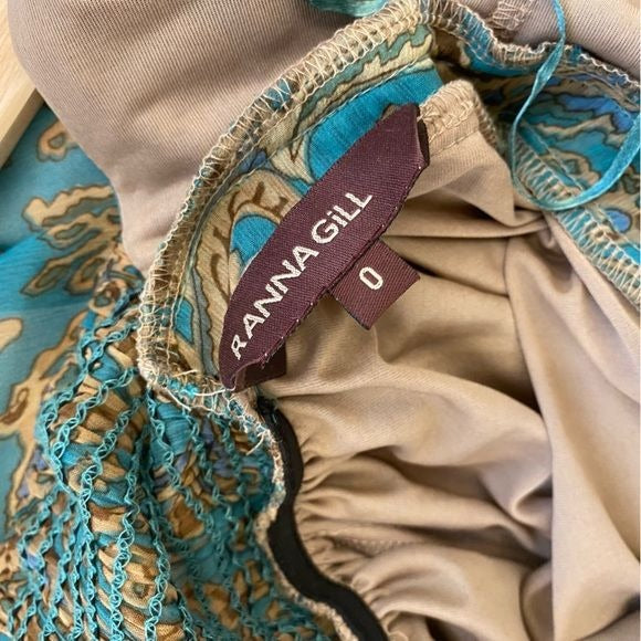 Anthropologie || Ranna Gill Beaded Sequin Paisley Maxi Dress Gown Teal Gold 0