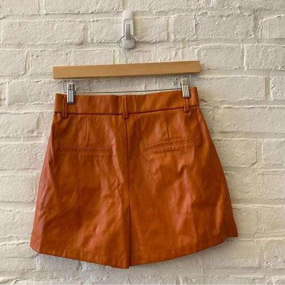 Day + Moon || Pleated High Waisted Shorts Faux Leather Orange NWT